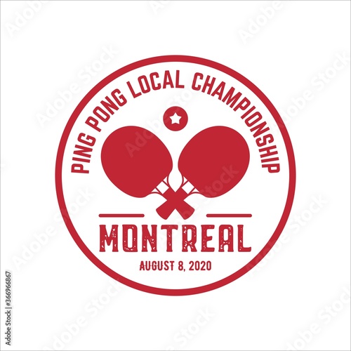 Table tennis vector emblem or badge logo with crossed bats and a ball. ping pong tournament or championship poster label.