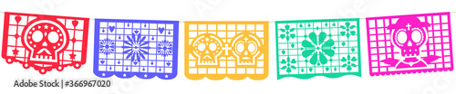 Seamless panoramic banner for the Day of the Dead decorations. Mexican Dia de Muertos papel picado.