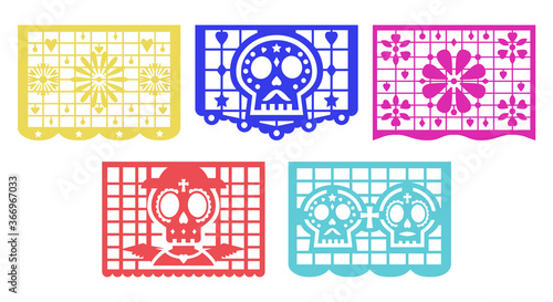 Banner for the Day of the Dead decorations. Mexican Dia de Muertos papel picado.