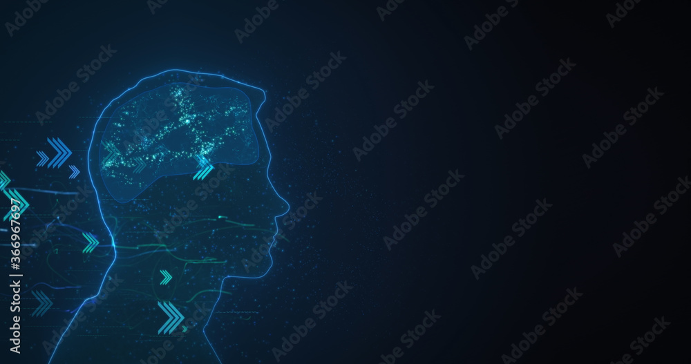 Fototapeta premium Glowing profile of a person receiving digital data
