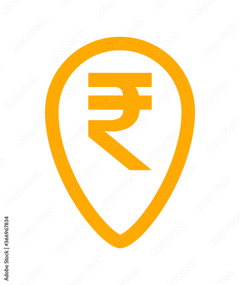 Obraz premium rupee currency symbol in pin point for icon isolated on white, rupee money for app symbol, orange simple flat rupee money, currency digital rupee coin for financial concept