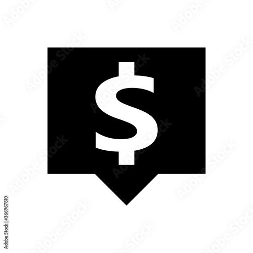dollar currency symbol in speech bubble square shape for icon, black dollar money for app symbol isolated on white, currency digital dollar icon for financial concept