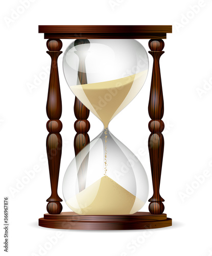 Retro hourglass in three-dimensional style isolated on white.