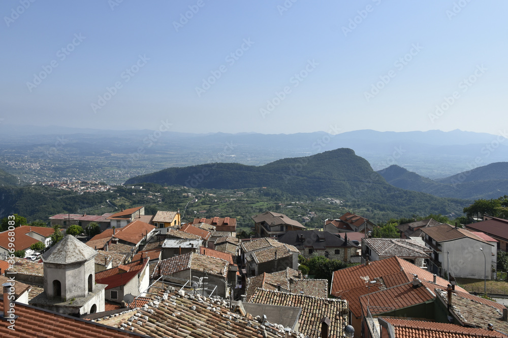 View from above of the roofs of San Gregorio Matese, an old town in the Campania region.