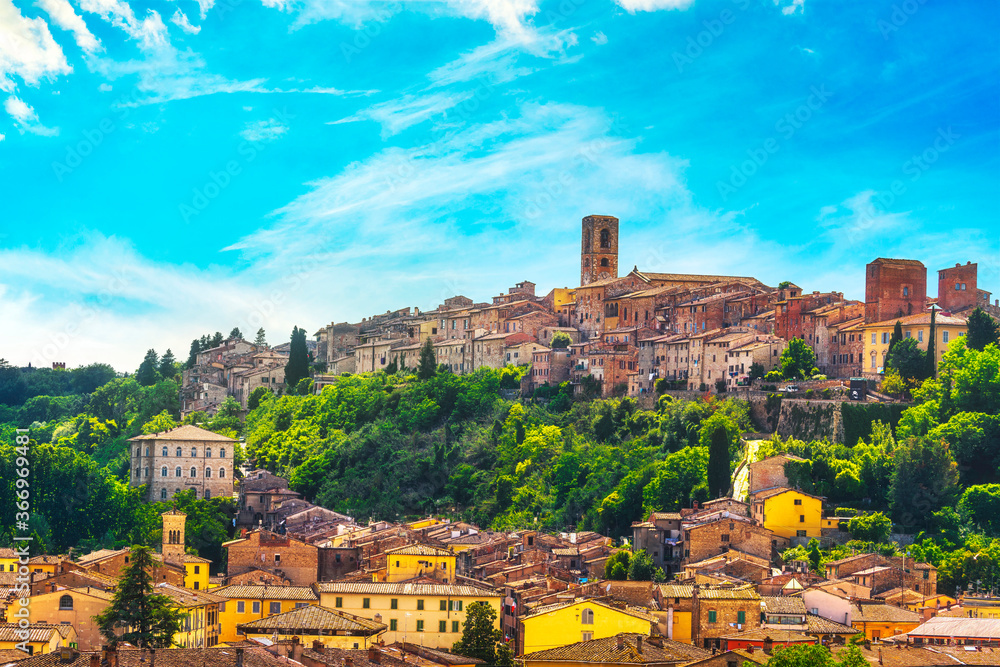 Colle Val d'Elsa town skyline panoramic view. Siena, Tuscany, Italy