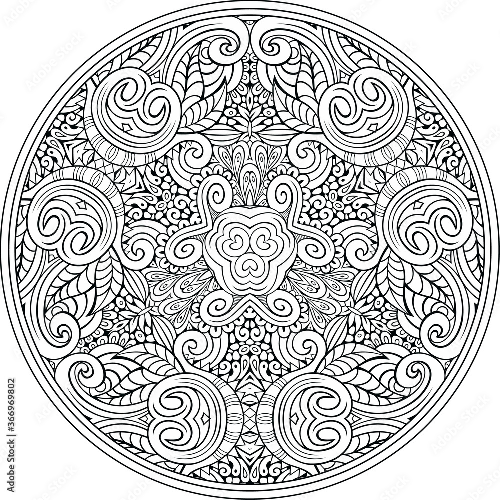 Vector floral ethnic outline hand drawn mandala