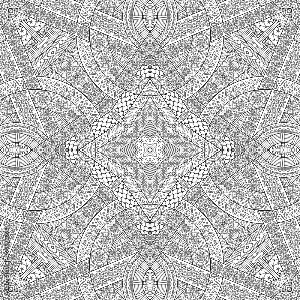 Obraz premium Vector ethnic hand drawn line art seamless pattern