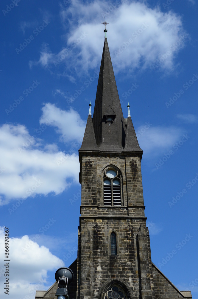 The tower of the church of St. Sturmius in Rinteln, Germany