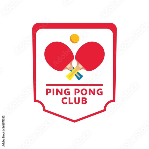 Ping-pong rackets and ball isolated banner. Table tennis emblem, sport club symbol. Vector illustration.
