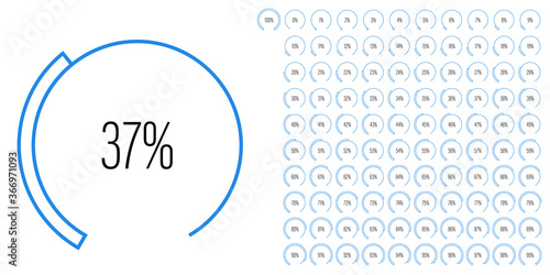 Set of circular sector percentage diagrams meters from 0 to 100 ready-to-use for web design, user interface UI or infographic - indicator with blue