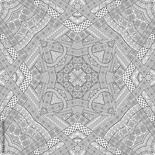 Vector ethnic hand drawn line art seamless pattern