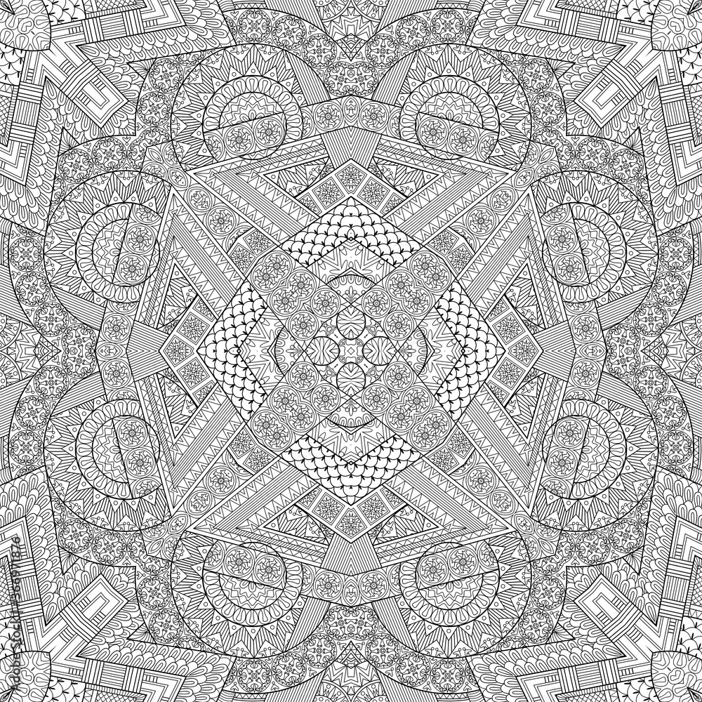 Obraz premium Vector ethnic hand drawn line art seamless pattern