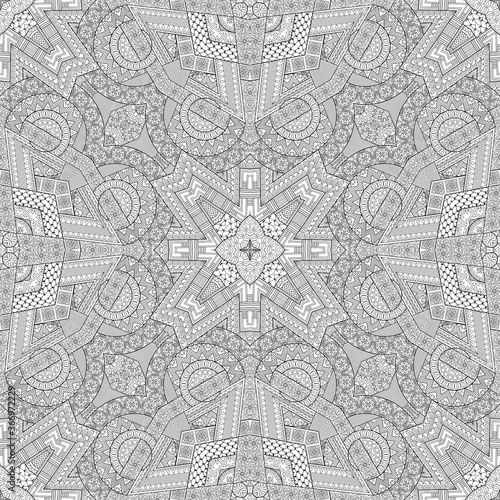 Vector ethnic hand drawn line art seamless pattern