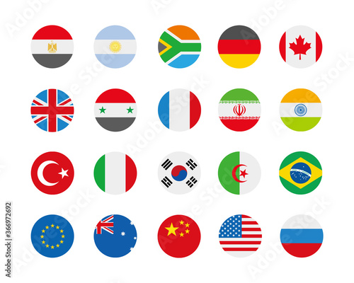 Flag icon set isolated on circle button Free Download Flag icon set isolated on circle button - GFXLoad
