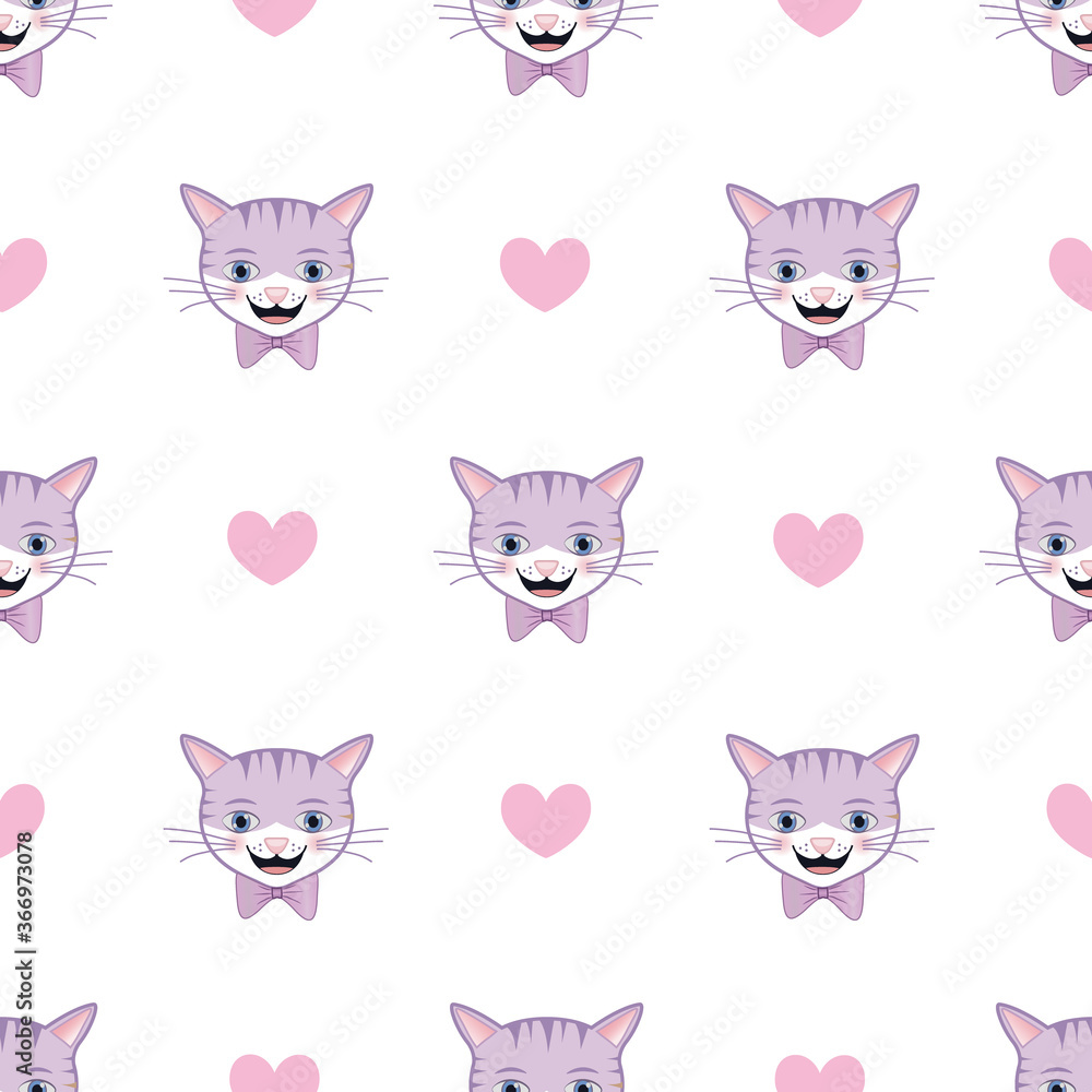Cute cat seamless pattern vector on isolated white background.