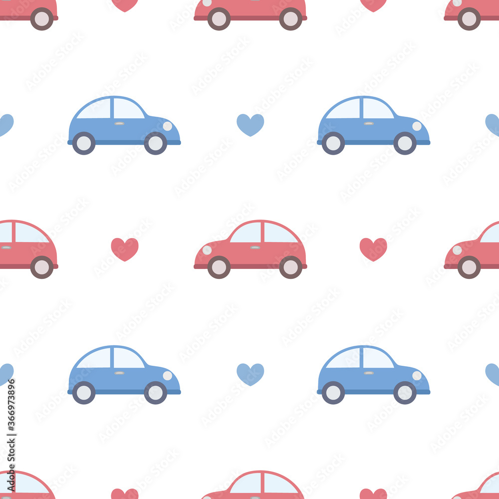 Cute car seamless pattern vector on isolated white background.