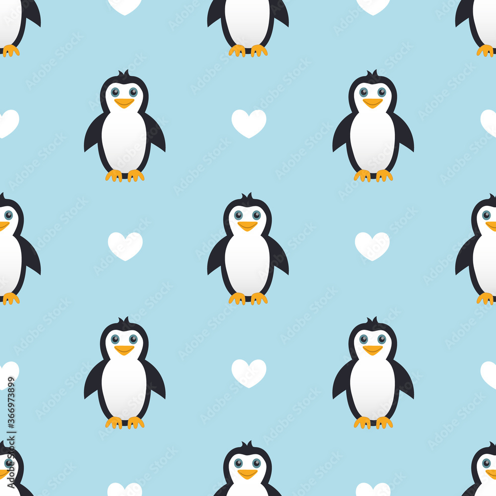 Obraz premium Cute penguin seamless pattern vector on light blue background.