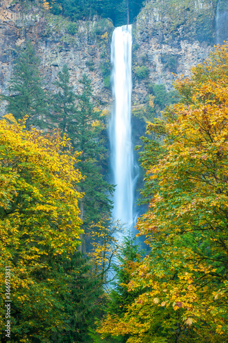 Multnomah falls in the Columbia River Gorge Natrional Scenic Area, Oregon photo