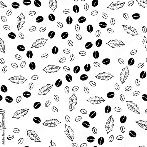 Wallpaper Mural coffee beans, leaves, doodle, seamless Torontodigital.ca