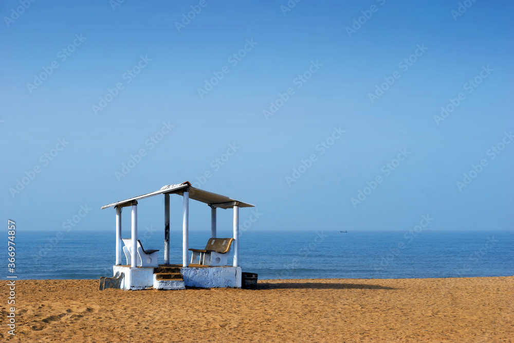 Fototapeta premium A beach hut on Mandvi Beach, Gujarat, India.