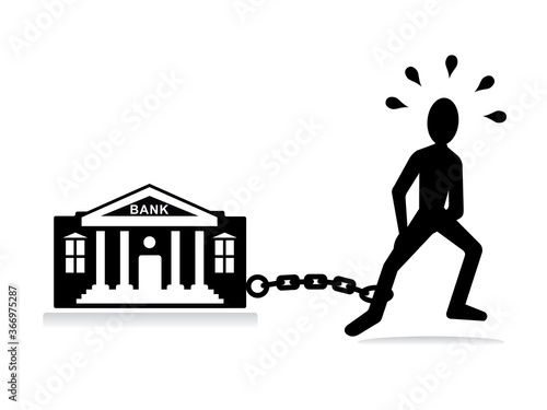 credit burden concept, person with bank silhouette, vector illustration 