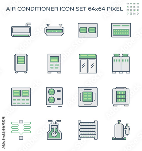 Air conditioner and air compressor vector icon set design, 64x64 pixel perfect and editable stroke.