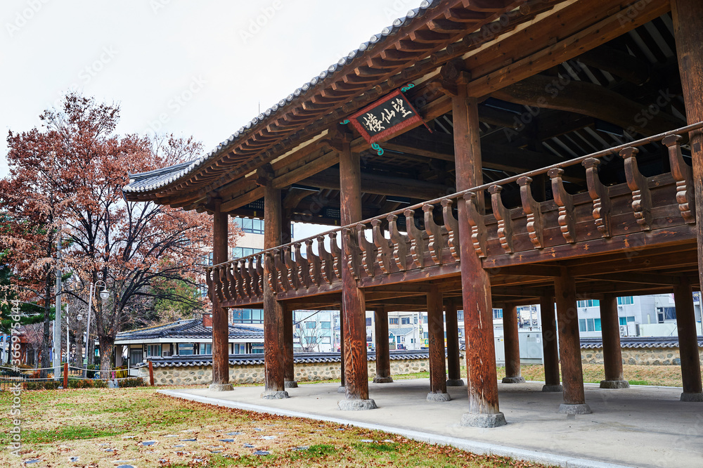 Traditional Korean architecture. Cheongju Jungang Park in Cheongju-si, South Korea.
