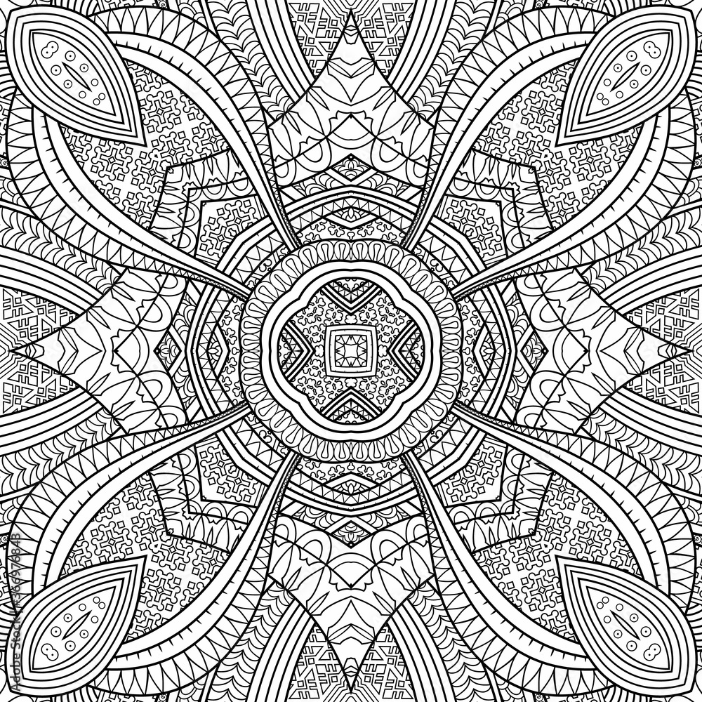 Fototapeta premium Vector ethnic hand drawn line art seamless pattern