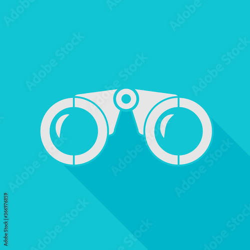 Binocular on blue background with shadow vector icon. Binoculars explore flat illustration. Lens, navigation.