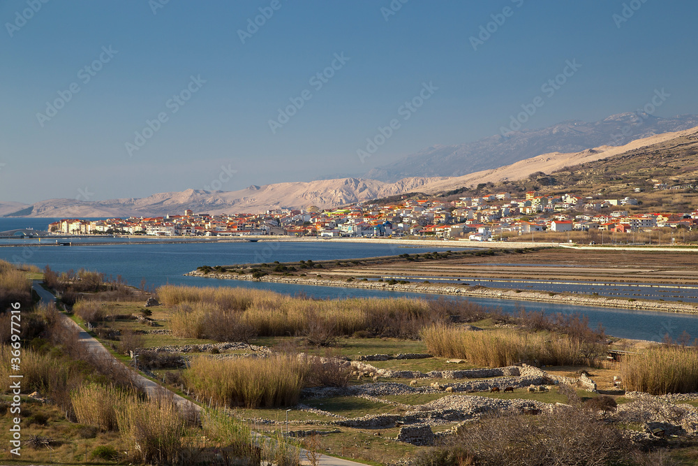 Panoramic view of the city of Pag, island Pag, Croatia