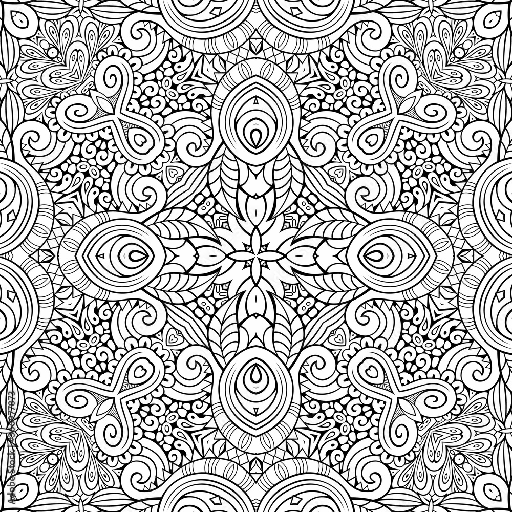 Fototapeta premium Vector ethnic hand drawn line art seamless pattern