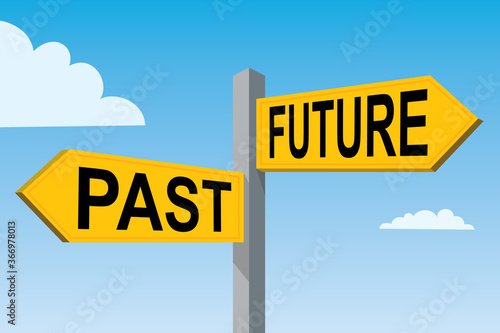 past and future, direction sign, vector illustration 