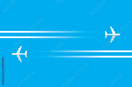 two airplanes in the sky passing, vector illustration 