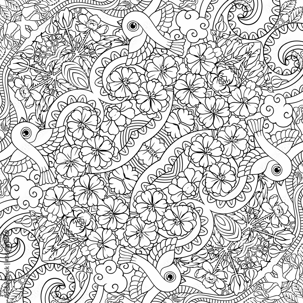 Fototapeta premium Vector nature line art hand drawn background