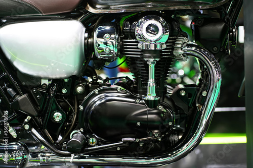Motorcycle Chrome Engine Block ,selective focus