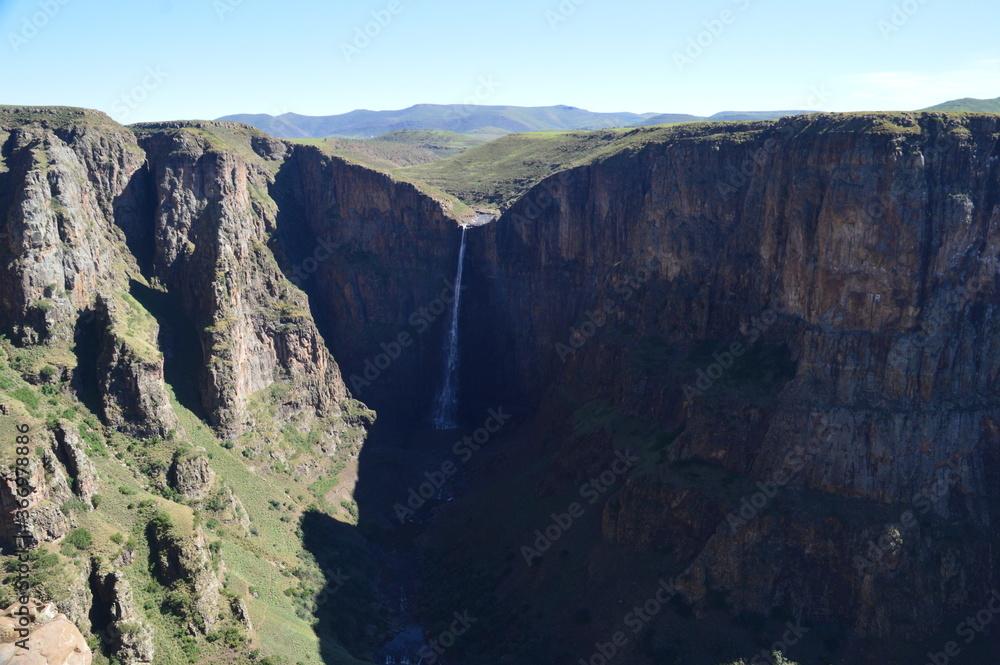 The mighty Maletsunyane Falls and the green surroundings in Lesotho, Africa