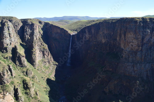 The mighty Maletsunyane Falls and the green surroundings in Lesotho  Africa