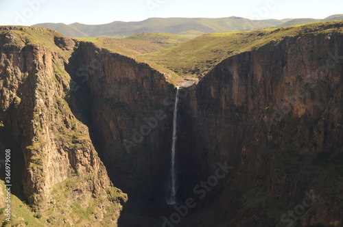 The mighty Maletsunyane Falls and the green surroundings in Lesotho, Africa photo