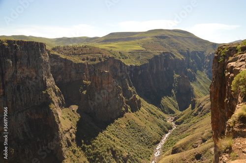 The mighty Maletsunyane Falls and the green surroundings in Lesotho, Africa