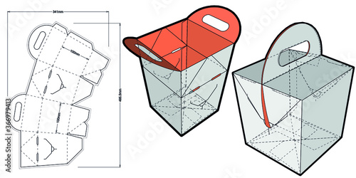 Cake Box with handle and Die-cut Pattern. The .eps file is full scale and fully functional. Prepared for real cardboard production.