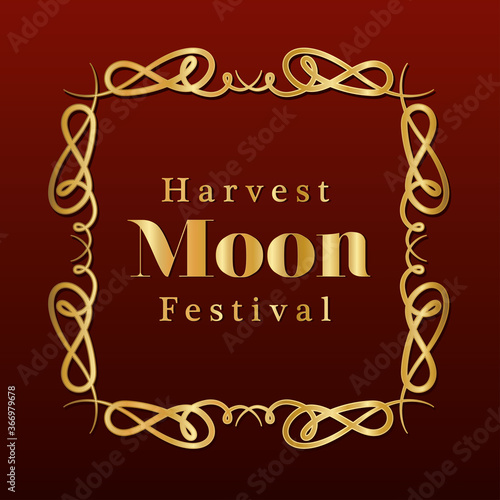 harvest moon festival inside ornament gold frame on dark red background design, Oriental chinese and celebration theme Vector illustration