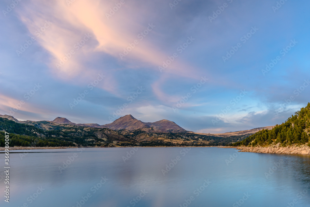 Sunset at the Lake of Bouillouses (France, Capcir Region, Pyrenees Mountains).