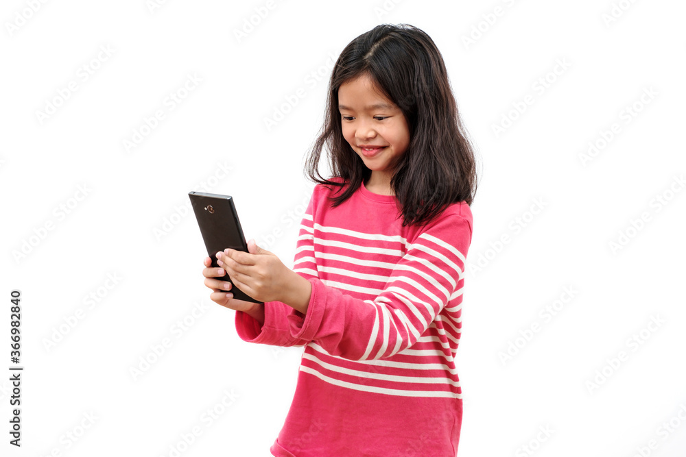 Happy asian girl holding smartphone using mobile online apps Happy asian girl holding smartphone using mobile online apps