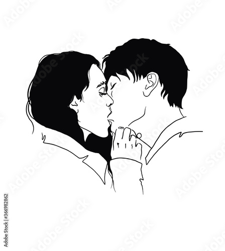 Couple line illustration. Love print. Minimalist people icon. Couple logo. 2 faces. Man and woman. Love. Symbol of love. Couple kissing line drawing. Love line art. Minimalist print