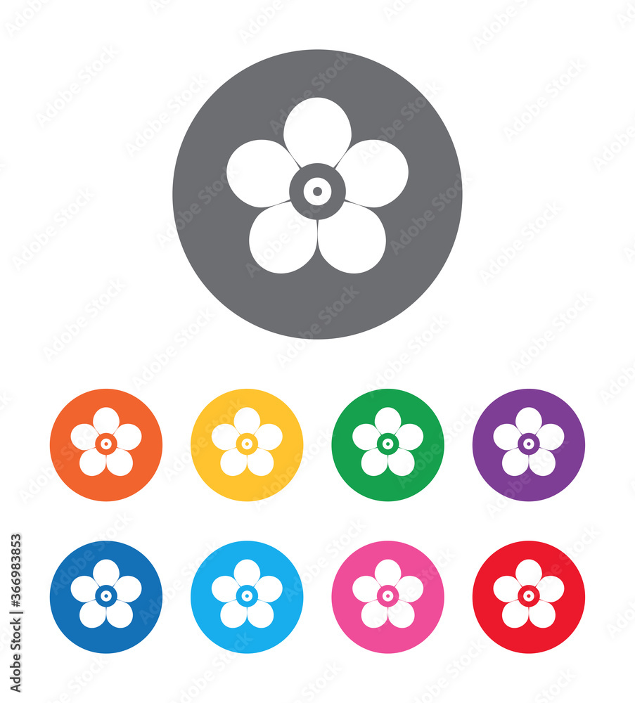 Fototapeta premium Leafy flower icon flat design round button set illustration