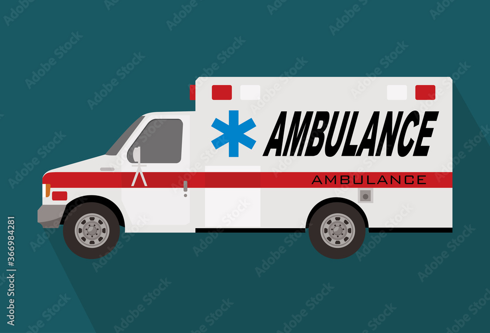 ambulance truck on blue background, vector illustration 