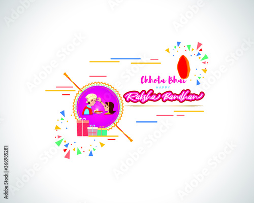 Indian festival offer banner /greeting background concept for raksha bandhan with brother sister, sacred love band on beautiful geometrical backdrop, written text means elder brother happy rakhi