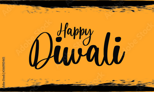 Happy Diwali Modern Typography Handwritten Calligraphy 
Black Color Text On Yellow Background