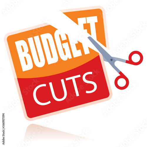 budget cuts, scissors cut out of paper