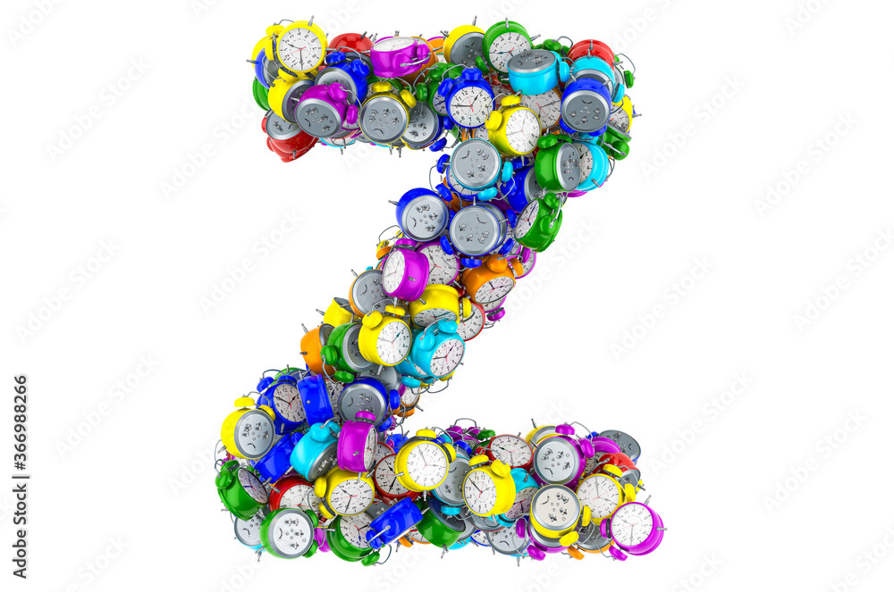 Letter Z from colored alarm clocks, 3D rendering Letter Z from colored alarm clocks, 3D rendering